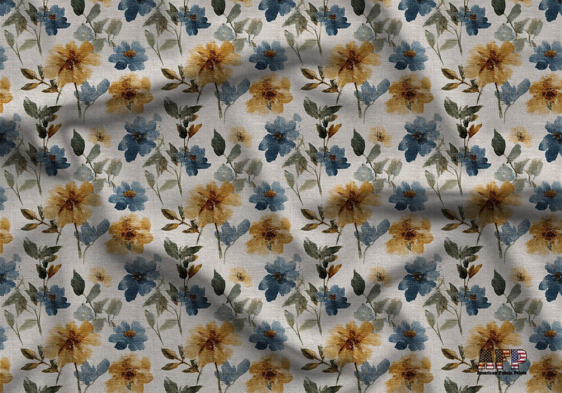 Blue and Orange Floral Fabric - Shop now at American Fabric Prints