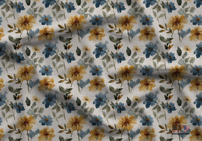 Blue and Orange Floral Fabric - Shop now at American Fabric Prints