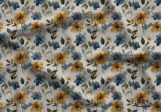 Blue and Orange Floral Fabric - Shop now at American Fabric Prints