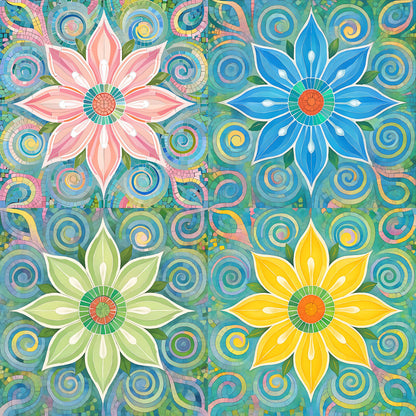 Floral Tile Art Fabric - Shop now at American Fabric Prints