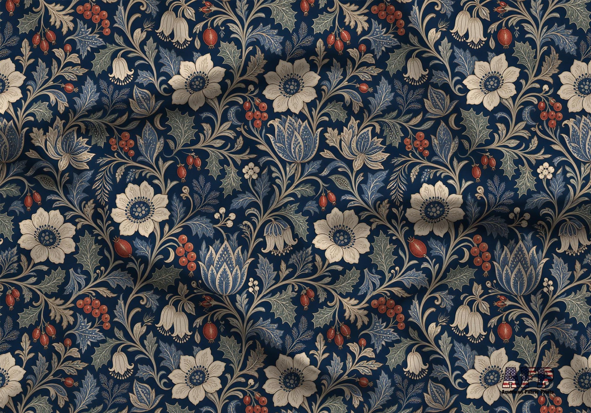 Navy Winter Berries Fabric - Shop now at American Fabric Prints