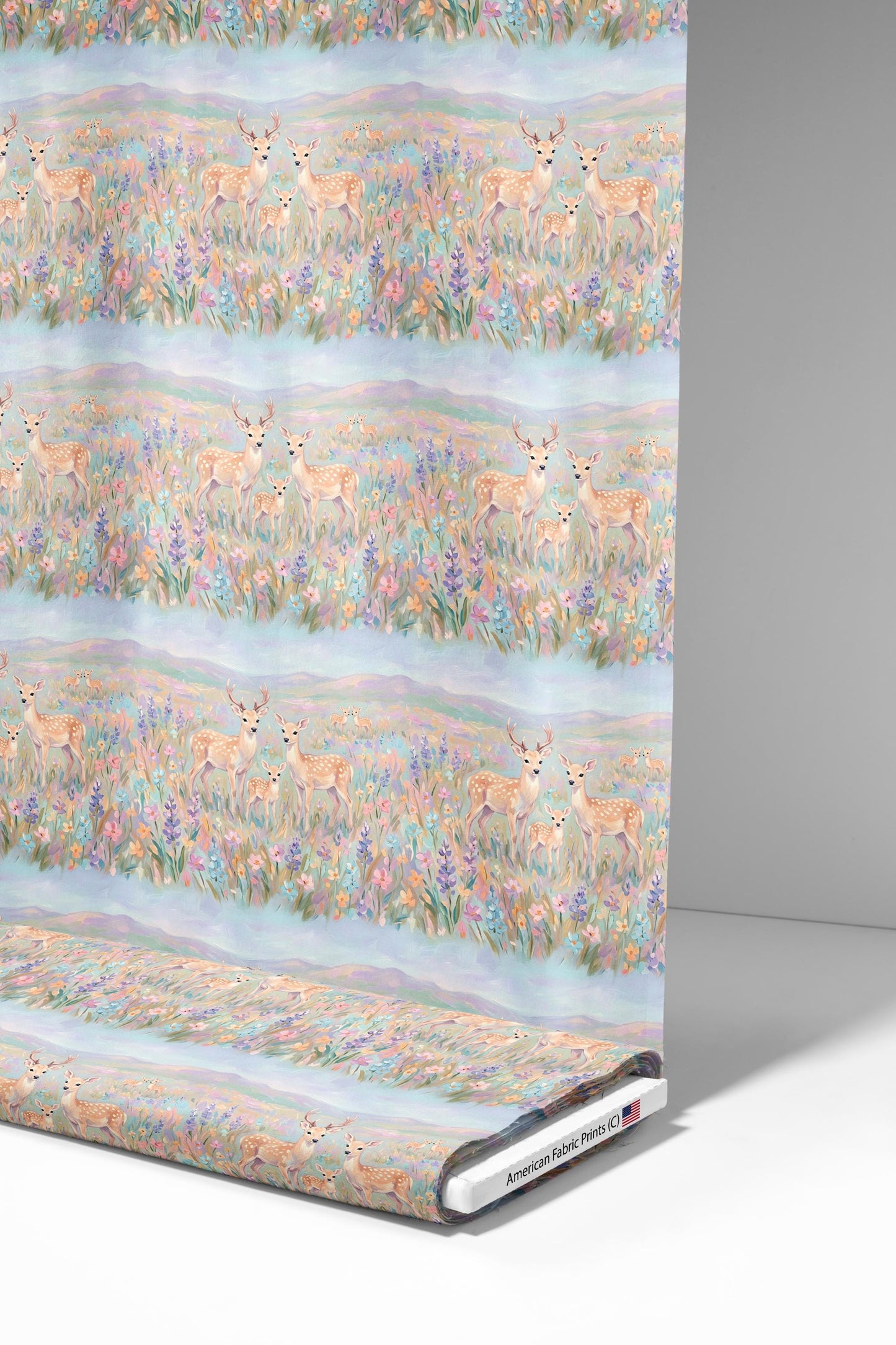 Pastel Fawn and Deer Meadow Fabric - Shop now at American Fabric Prints