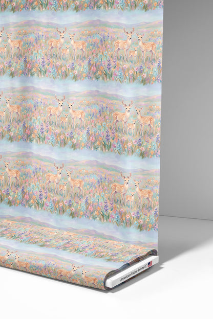 Pastel Fawn and Deer Meadow Fabric - Shop now at American Fabric Prints