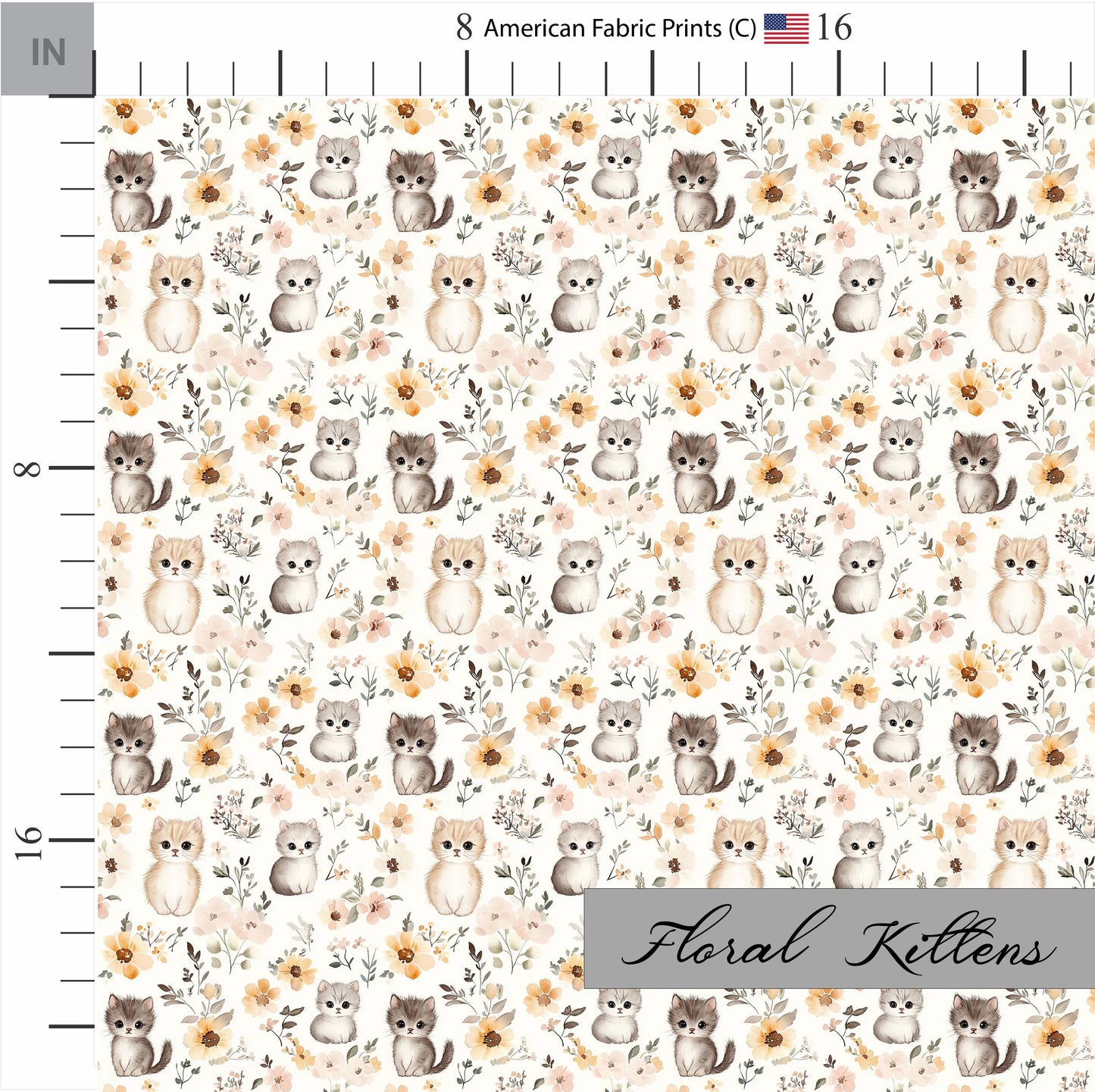 Quilting Fabric with Kittens and Flowers | BOHO Theme | Made in the USA by American Fabric Prints