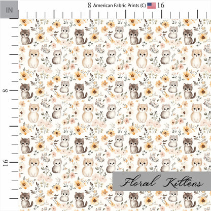 Quilting Fabric with Kittens and Flowers | BOHO Theme | Made in the USA by American Fabric Prints