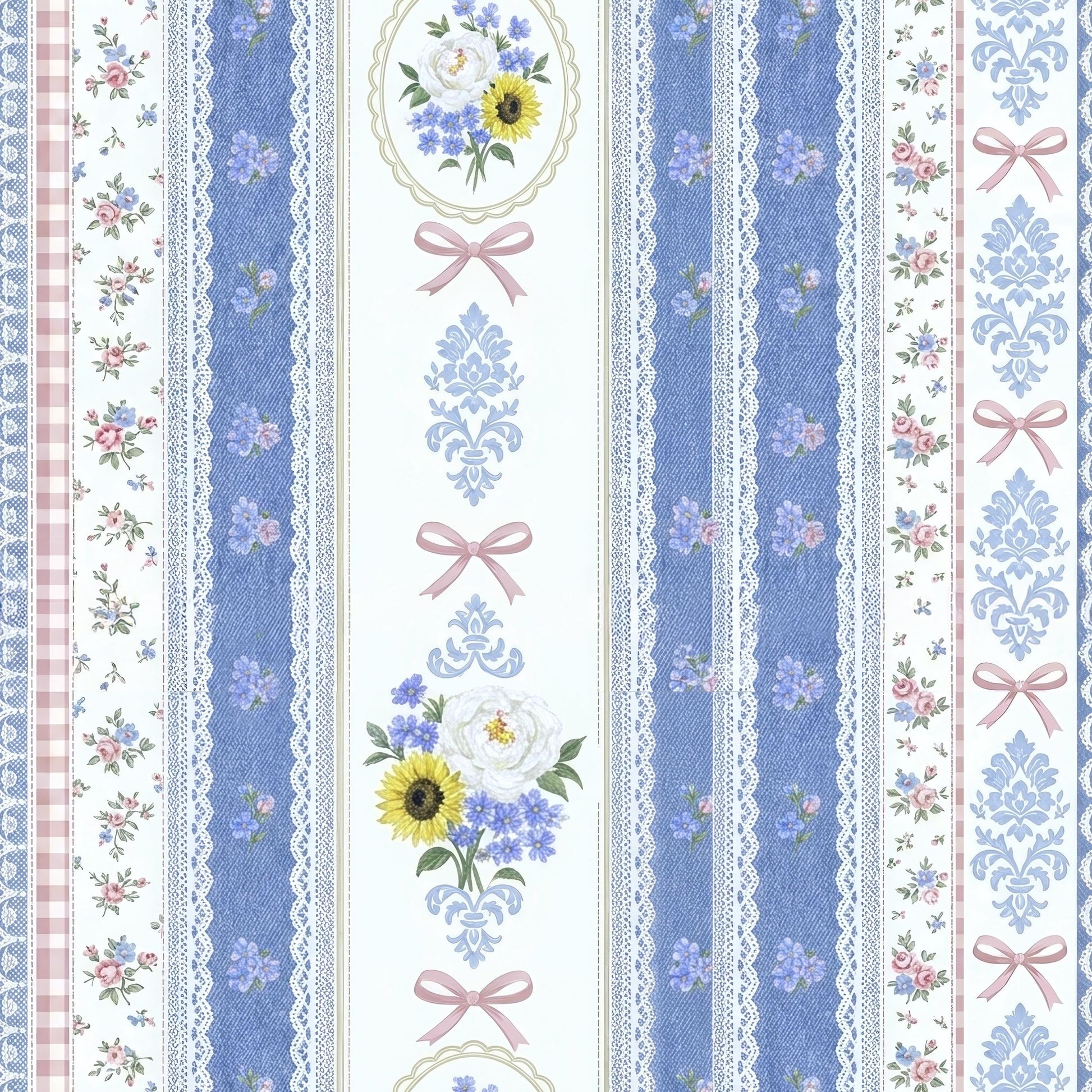 Denim Lace Retro Floral Fabric - Shop now at American Fabric Prints