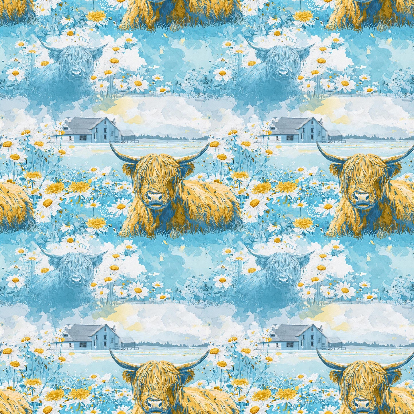 Daisy Highland Cow Fabric - Shop now at American Fabric Prints