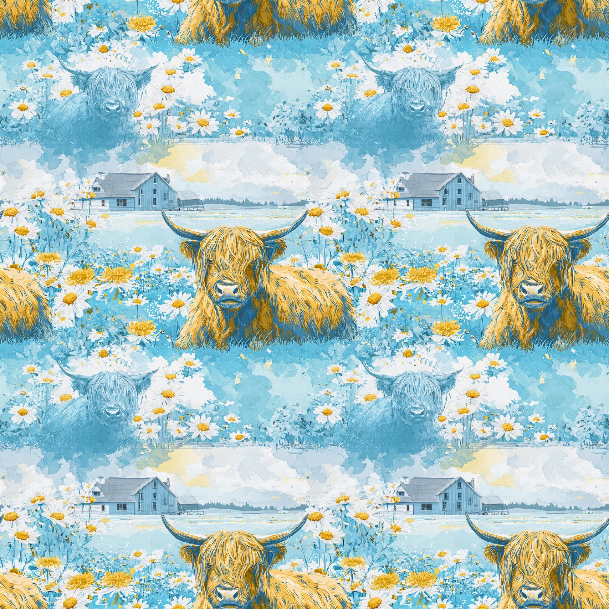Daisy Highland Cow Fabric - Shop now at American Fabric Prints