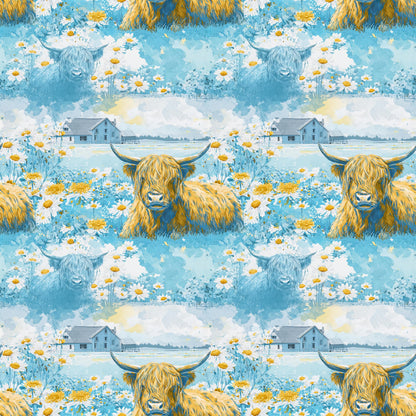 Daisy Highland Cow Fabric - Shop now at American Fabric Prints