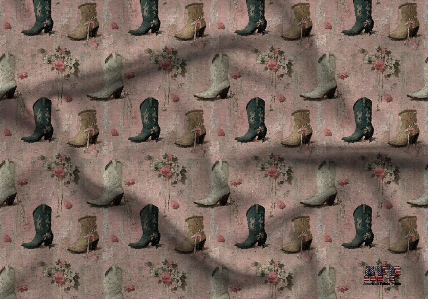 Coquette Bridal Cowgirl Boots Fabric - Shop now at American Fabric Prints