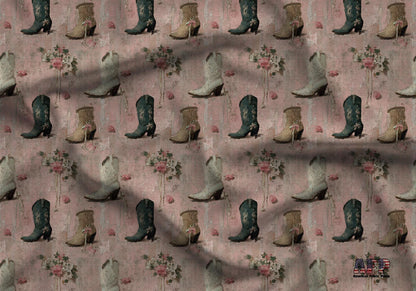 Coquette Bridal Cowgirl Boots Fabric - Shop now at American Fabric Prints