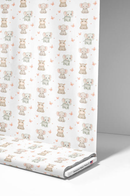 Elephants and Hippos Fabric - Shop now at American Fabric Prints