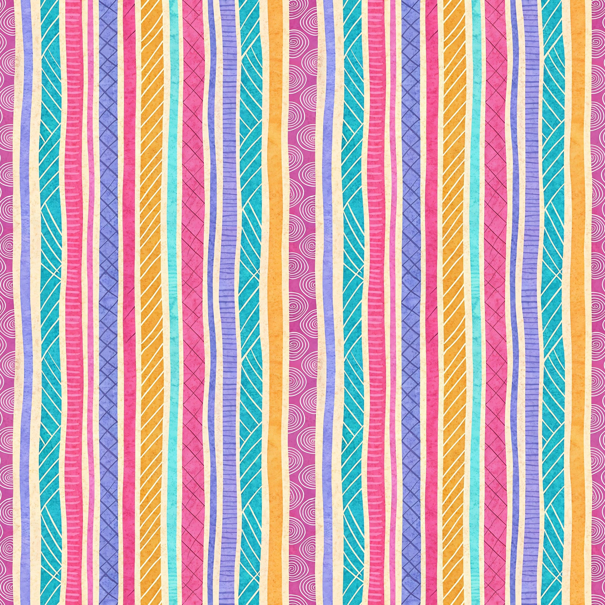 Colorful Doodle Stripes Fabric - Shop now at American Fabric Prints