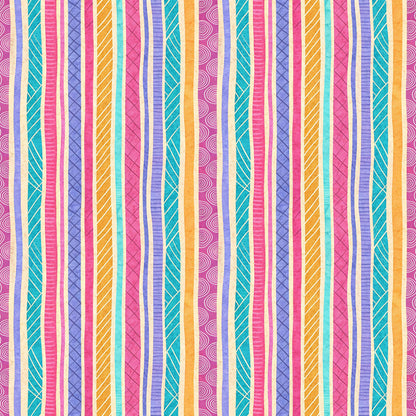 Colorful Doodle Stripes Fabric - Shop now at American Fabric Prints
