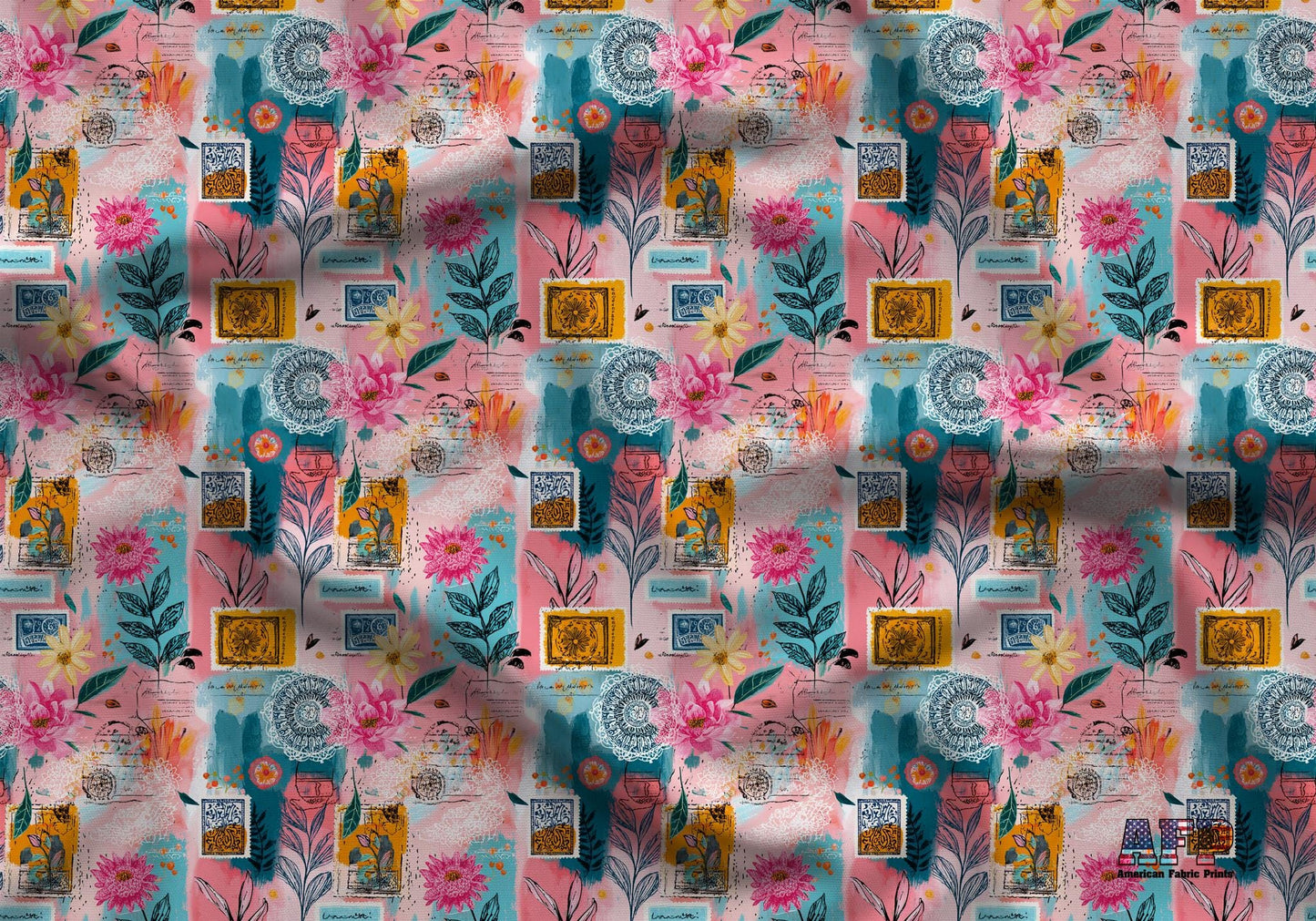 Boho Collage Stamps Fabric - Shop now at American Fabric Prints