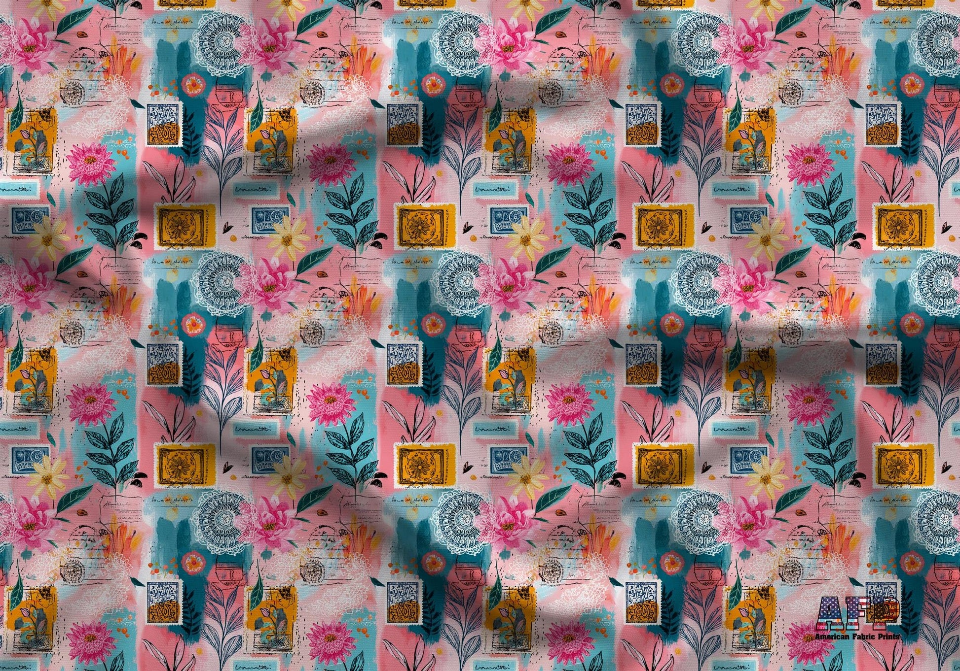 Boho Collage Stamps Fabric - Shop now at American Fabric Prints