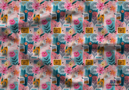 Boho Collage Stamps Fabric - Shop now at American Fabric Prints