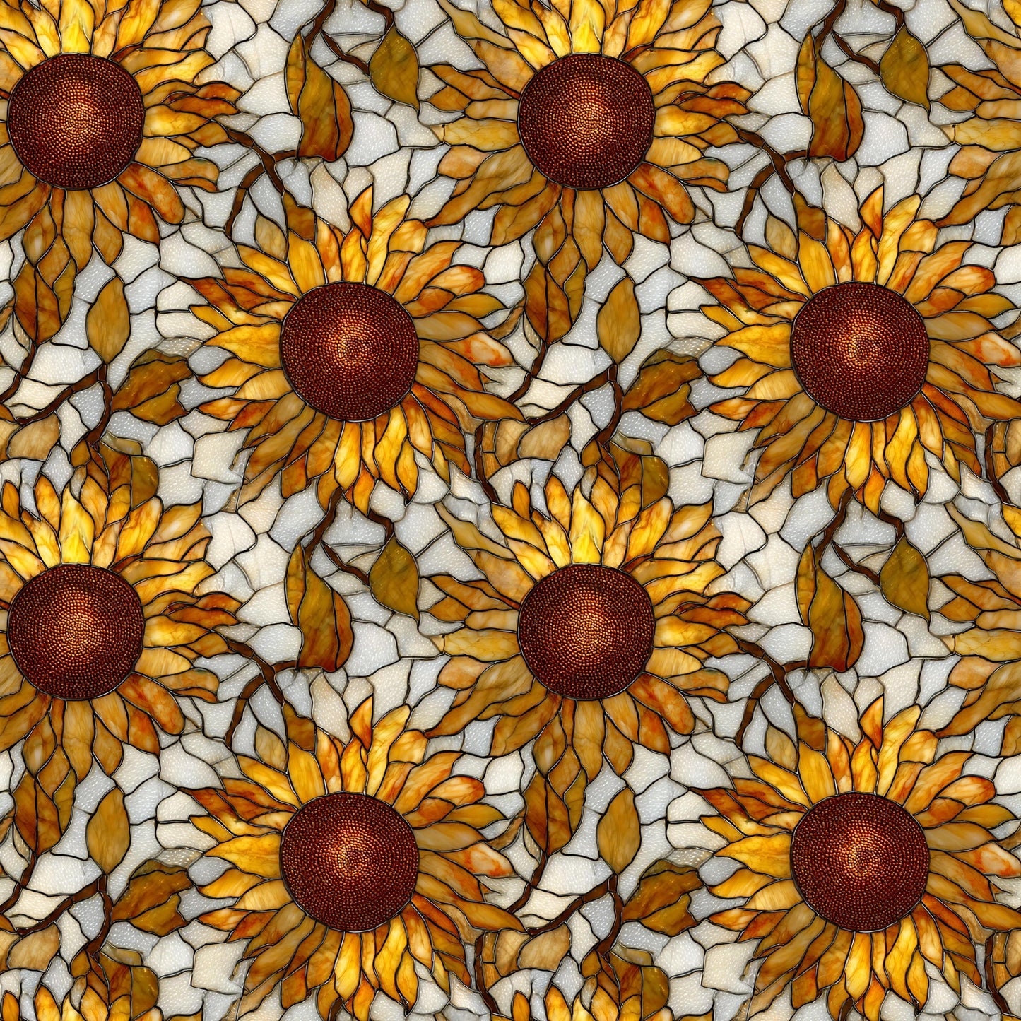 Stain Glass Sunflowers Fabric - Shop now at American Fabric Prints