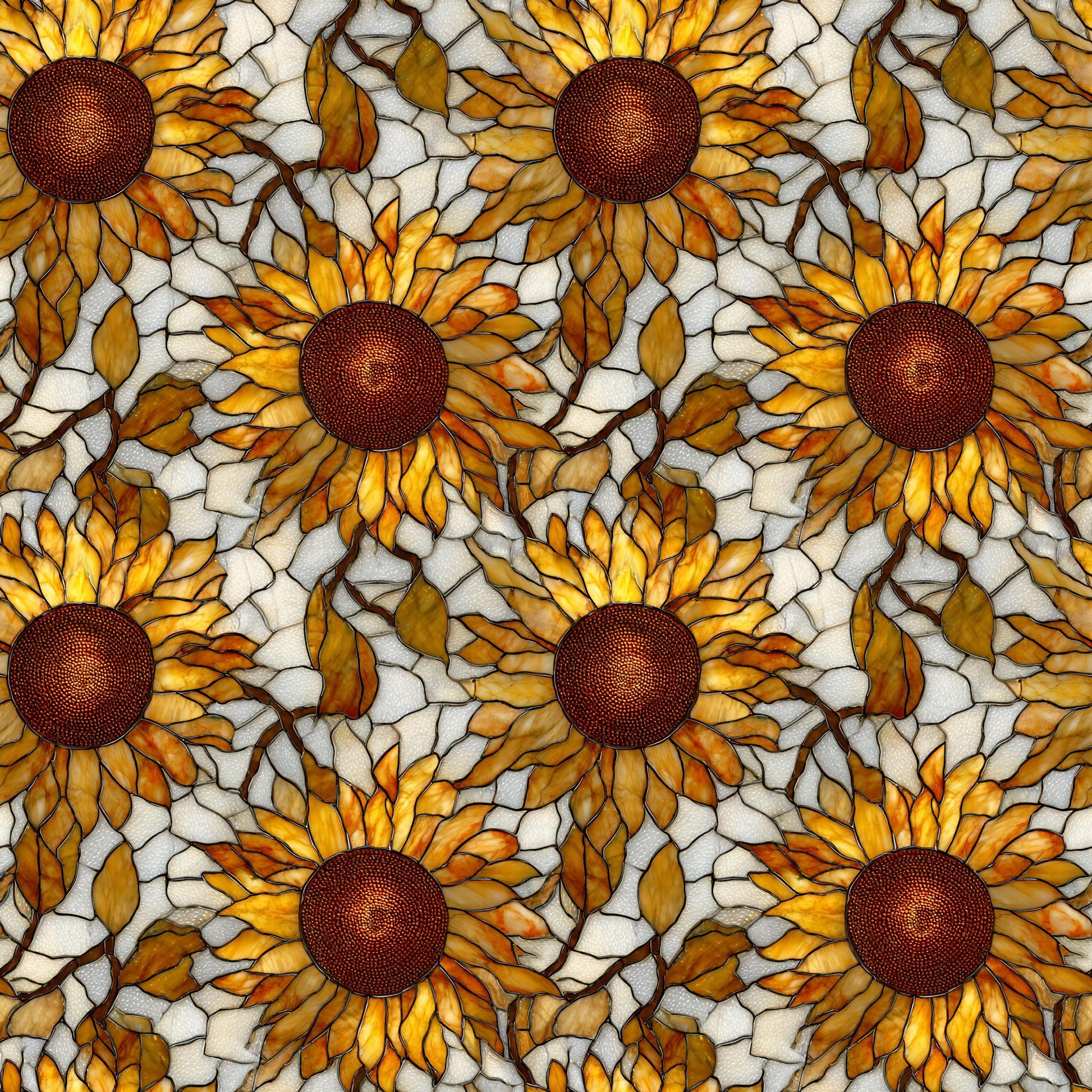Stain Glass Sunflowers Fabric - Shop now at American Fabric Prints