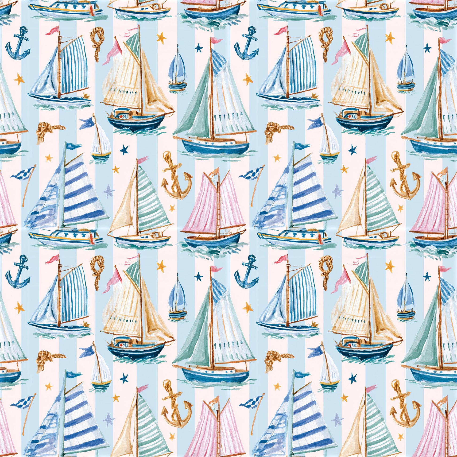 Preppy Sailboats Fabric - Shop now at American Fabric Prints
