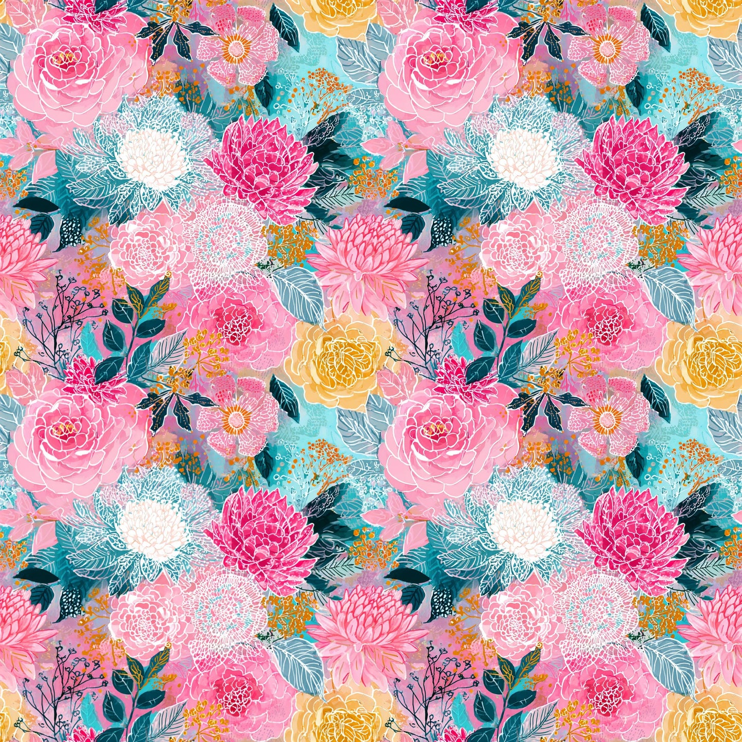 Boho Collage Floral Fabric - Shop now at American Fabric Prints