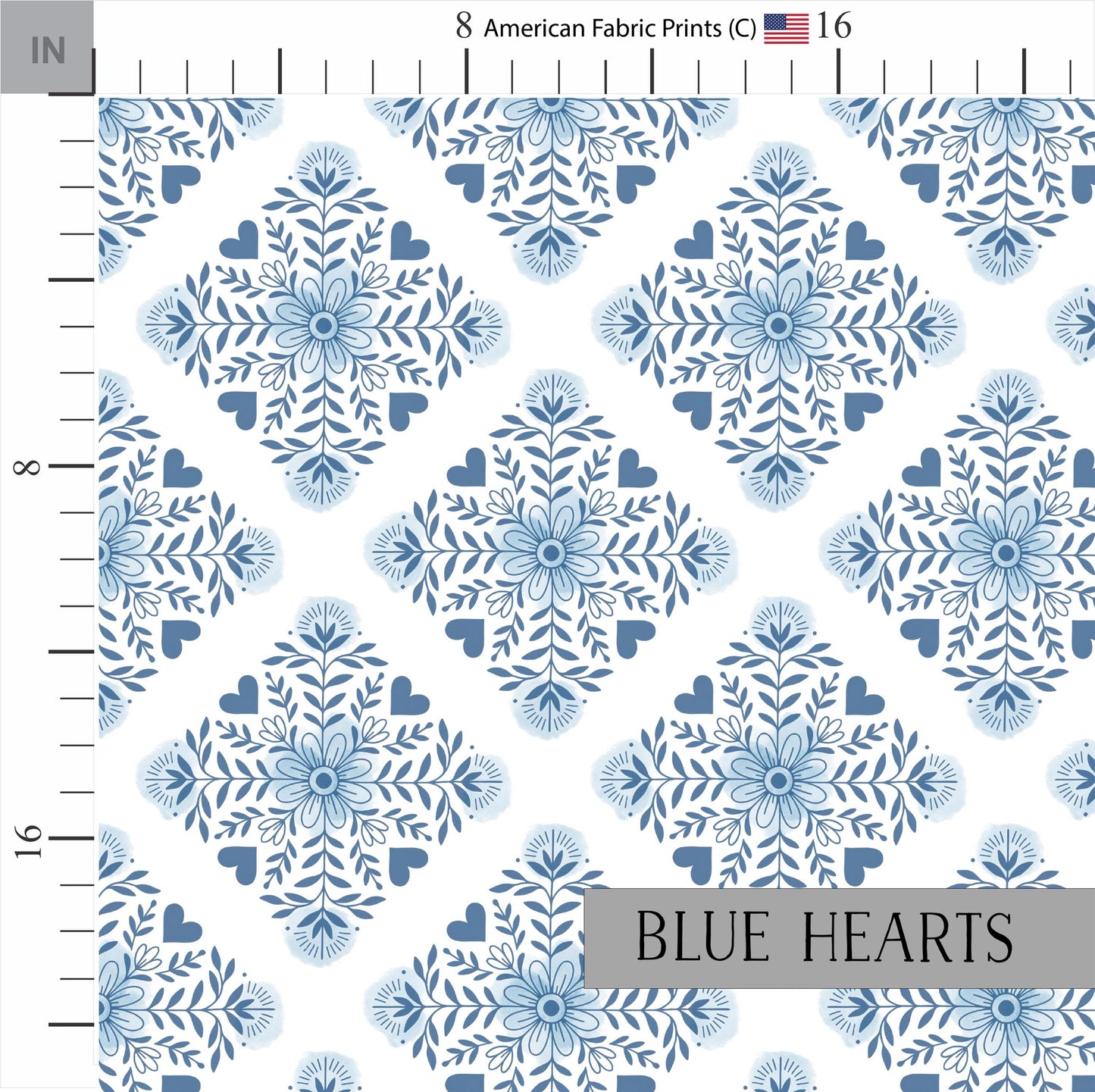 Elegant Blue Floral Quilting Fabric | Dutch Fabric Patterns | Choose Your Patterns | Fabric by the Yard | by American Fabric Prints | Hearts