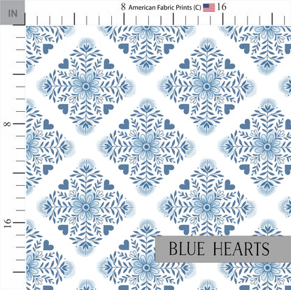 Elegant Blue Floral Quilting Fabric | Dutch Fabric Patterns | Choose Your Patterns | Fabric by the Yard | by American Fabric Prints | Hearts