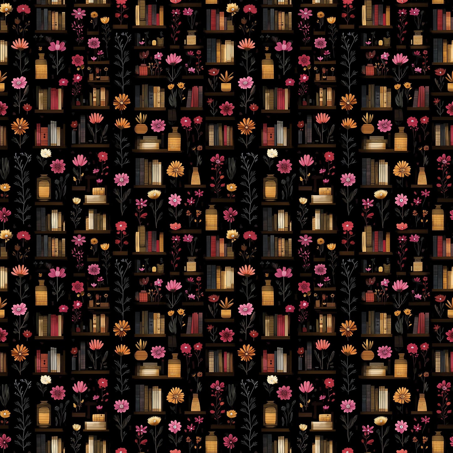 Dark Book Shelves Fabric - Shop now at American Fabric Prints