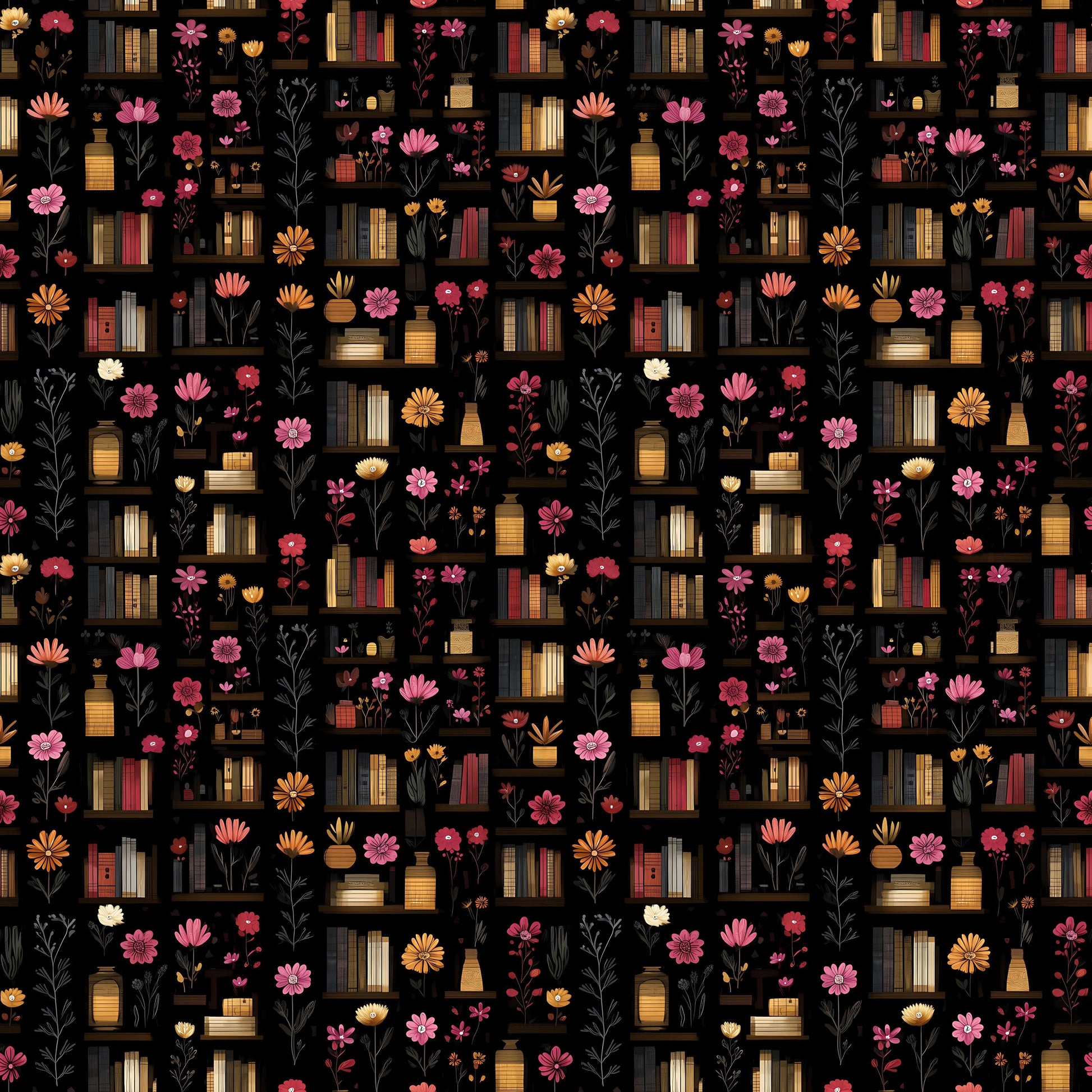 Dark Book Shelves Fabric - Shop now at American Fabric Prints