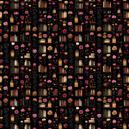 Dark Book Shelves Fabric - Shop now at American Fabric Prints