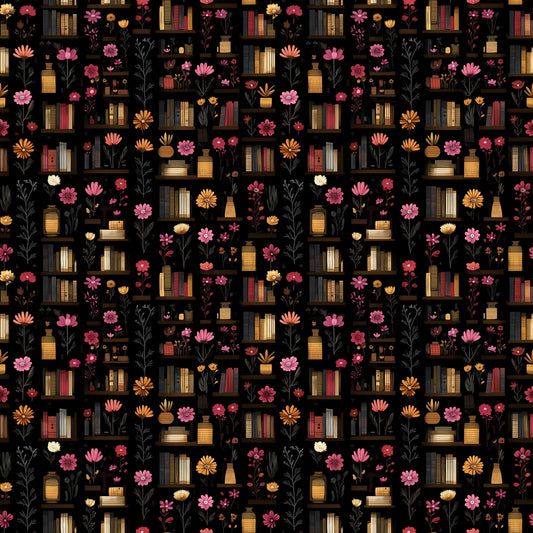 Dark Book Shelves Fabric - Shop now at American Fabric Prints