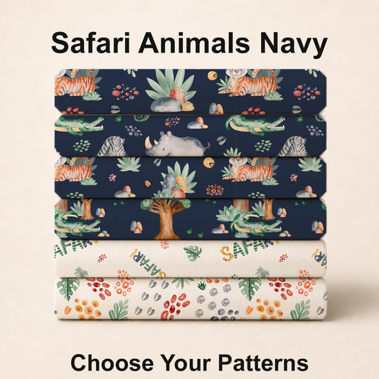 Safari Animals Navy Fabric Collection. Shop now at American Fabric Prints.