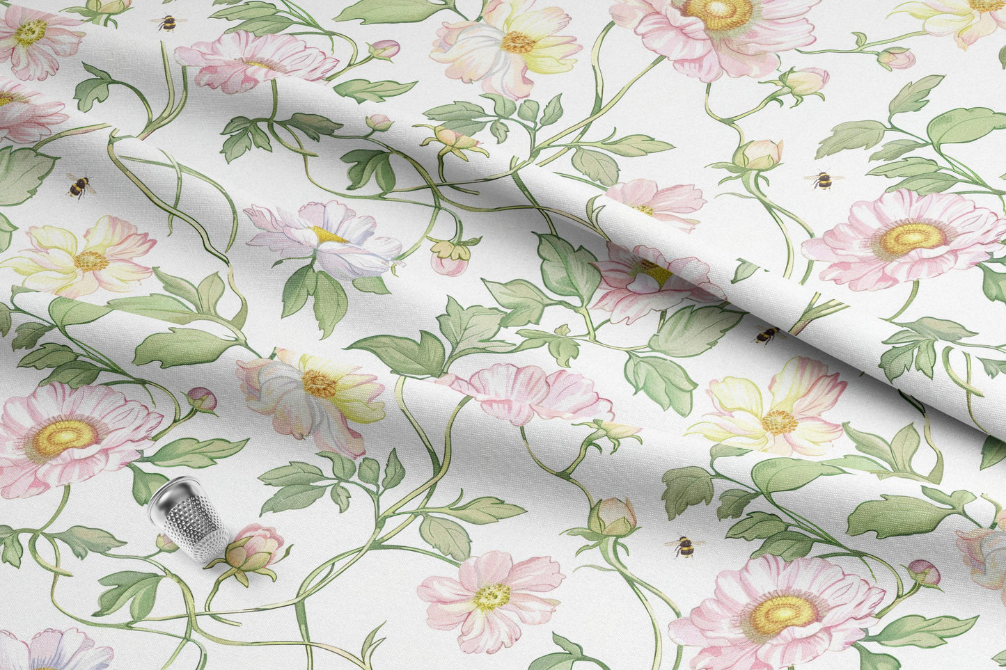 Premium Floral quilting fabric with bees. Premium Cotton Quilt Fabric. Made in-house by us @AmericanFabricPrints.