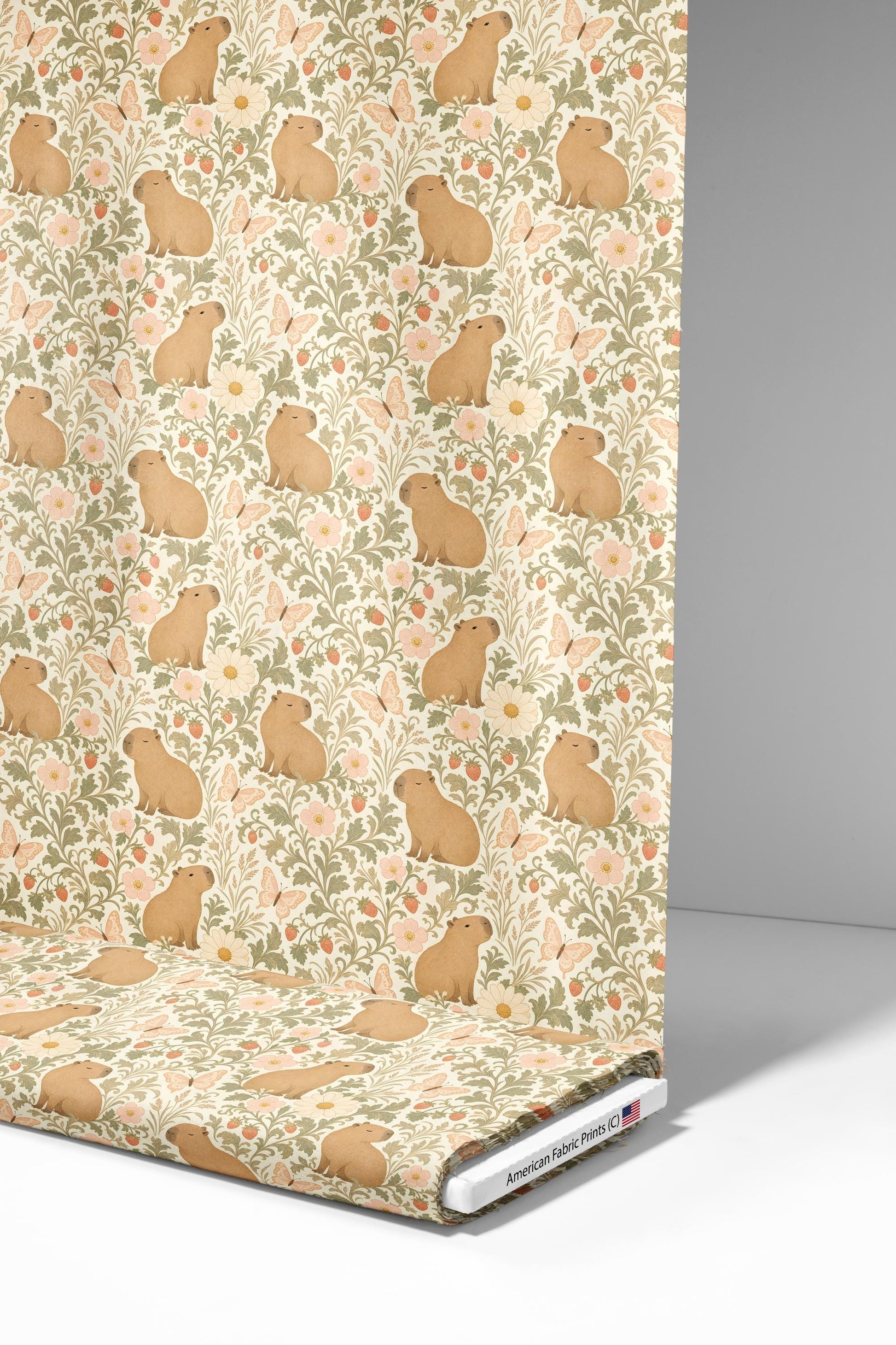 Capybara and Butterflies Fabric - Shop now at American Fabric Prints