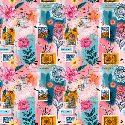 Boho Collage Stamps Fabric - Shop now at American Fabric Prints