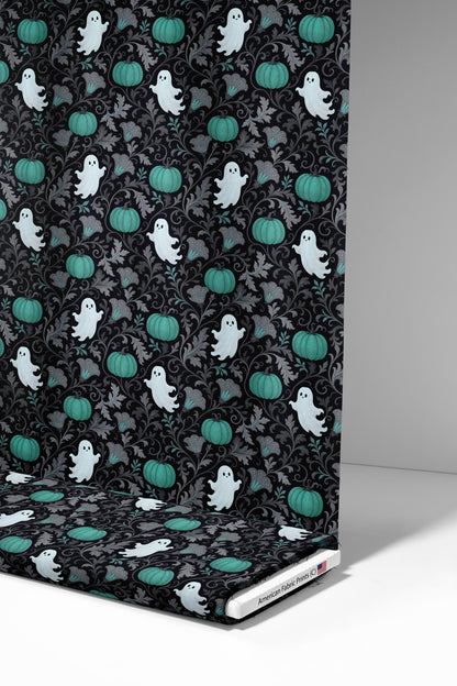 Teal Pumpkins and Ghosts Fabric - Shop now at American Fabric Prints