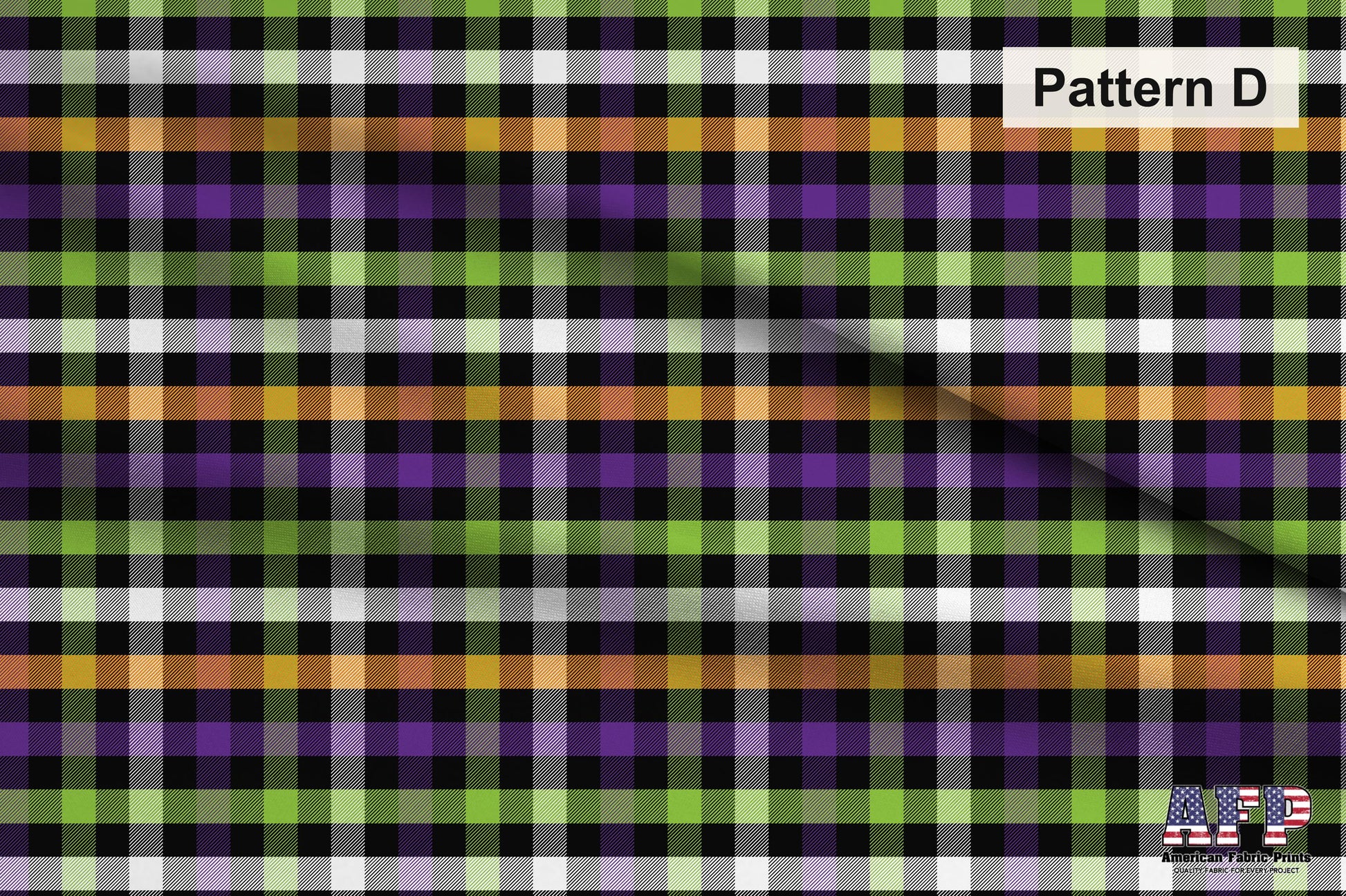 Halloween Plaid 4 Fabric Collection. Choose Your Patterns for your Spooky Plaid creation.  Pattern D Shown. Shop now at American Fabric Prints.