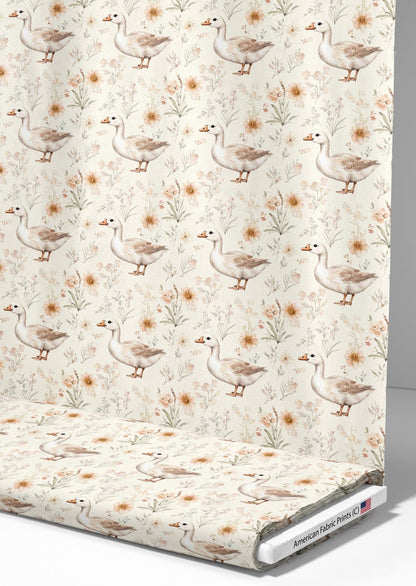 Mother Goose Floral Fabric | Premium Cotton Quilt Fabric | Goose Floral Pattern | Made in the USA | American Fabric Prints | Boho Goose