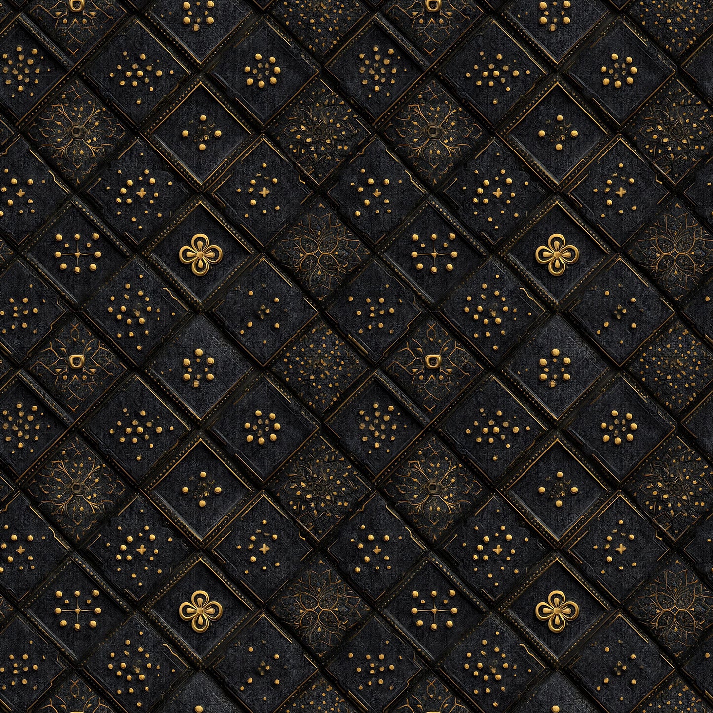 Black and Gold Tiles Fabric - Shop now at American Fabric Prints