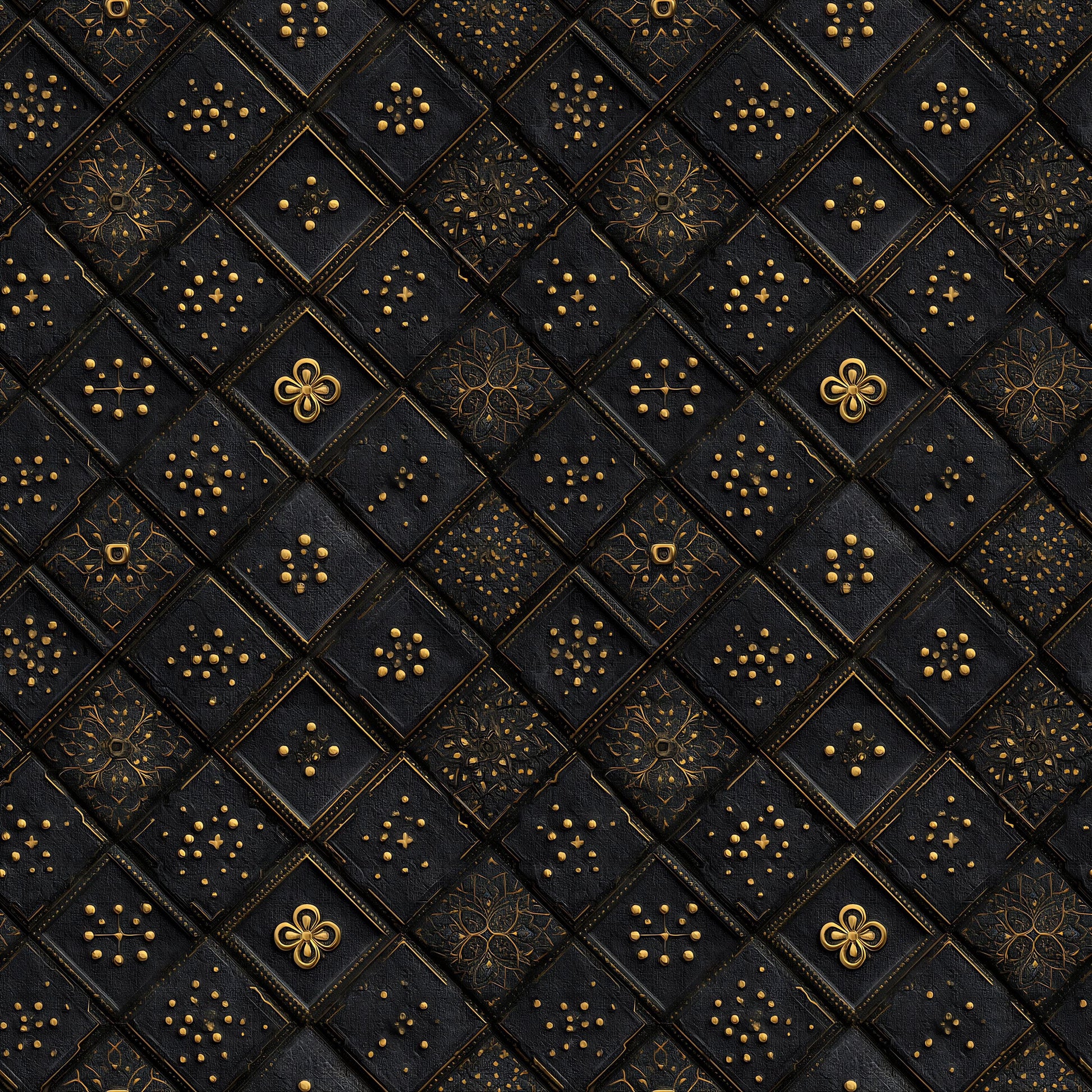 Black and Gold Tiles Fabric - Shop now at American Fabric Prints