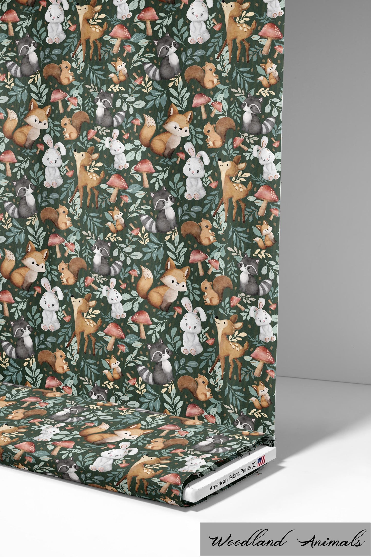 Whimsical Woodland Animals Pattern on Cotton Fabric. Available now at American Fabric Prints.