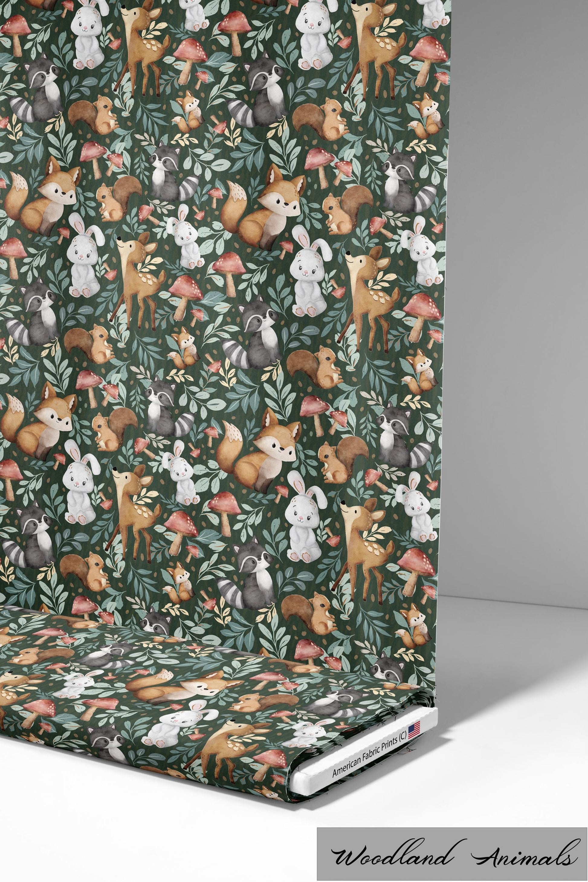 Whimsical Woodland Animals Pattern on Cotton Fabric. Available now at American Fabric Prints.