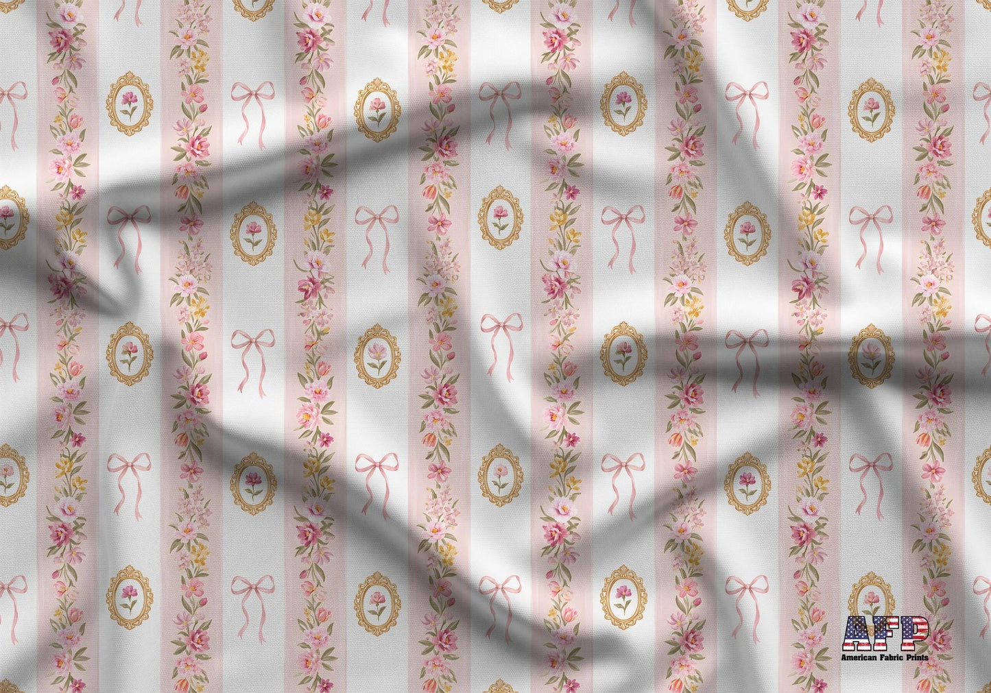 Pink Coquette Bow Floral Frame Fabric - Shop now at American Fabric Prints