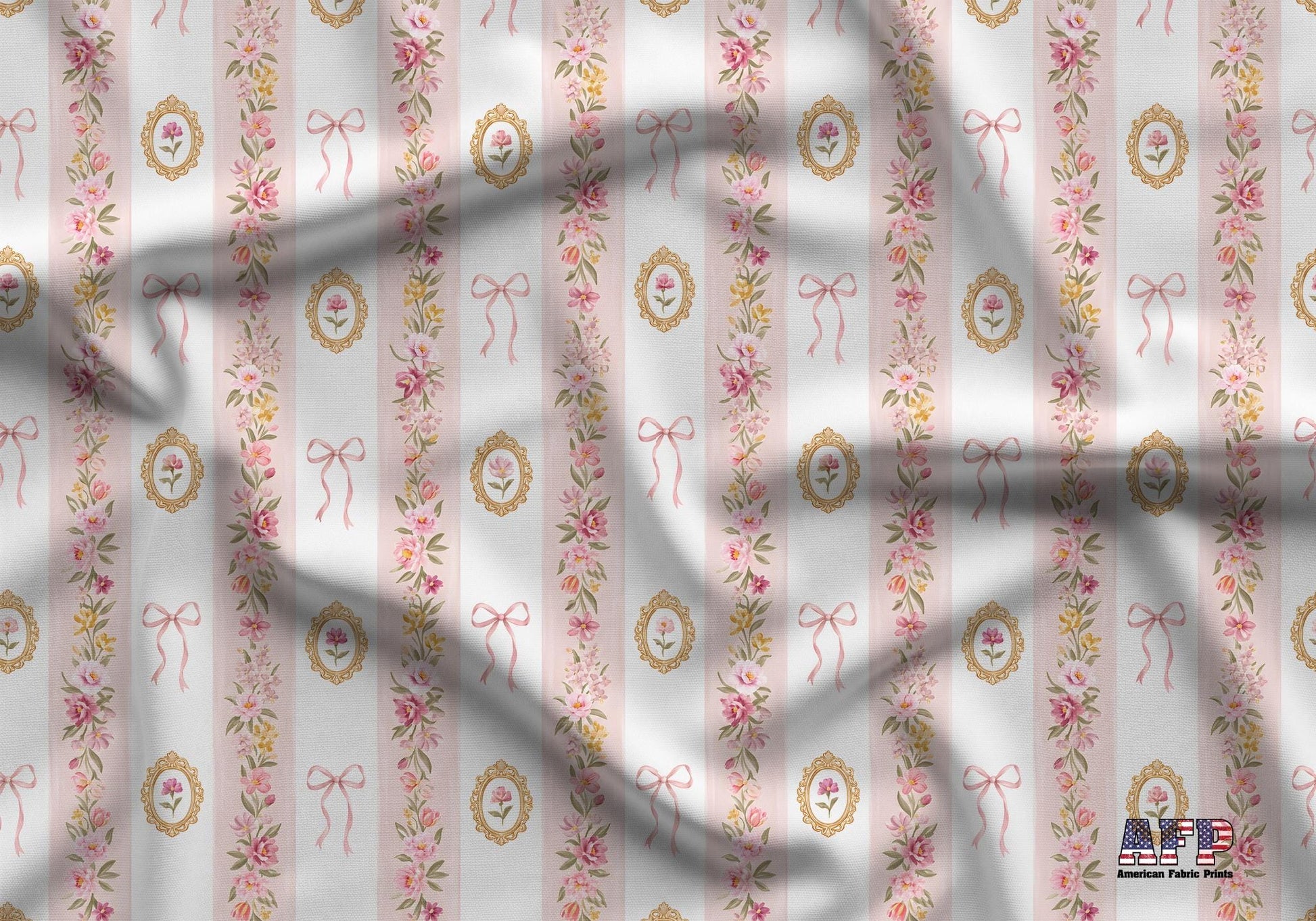 Pink Coquette Bow Floral Frame Fabric - Shop now at American Fabric Prints