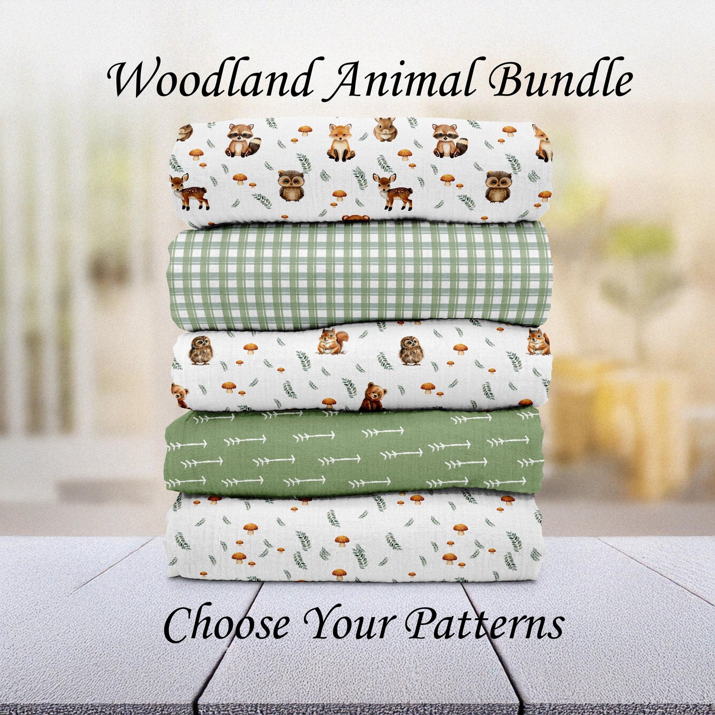 Woodland Animals Fabric | Sage Green | Gender Neutral Quilt Fabric | Forest Animals | Nursery Fabric | Baby Fabric | Cotton Fabric |
