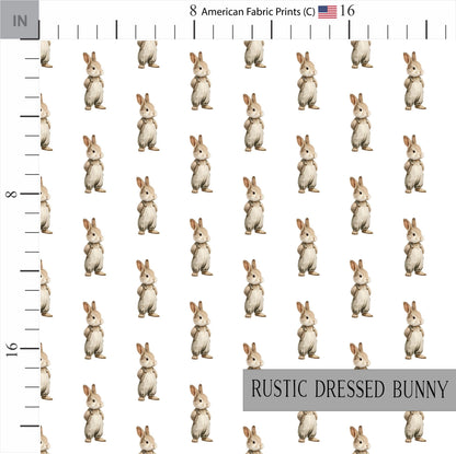 Rustic Dressed Bunny Fabric - Quilting Cotton Print - Brown Bunny, Vintage Dressed Animal, Nursery Pattern - by American Fabric Prints