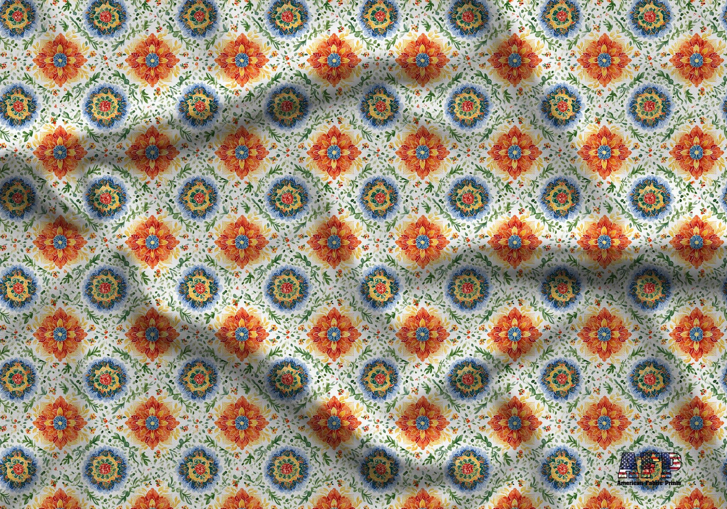 Orange+Blue Floral Fabric - Shop now at American Fabric Prints