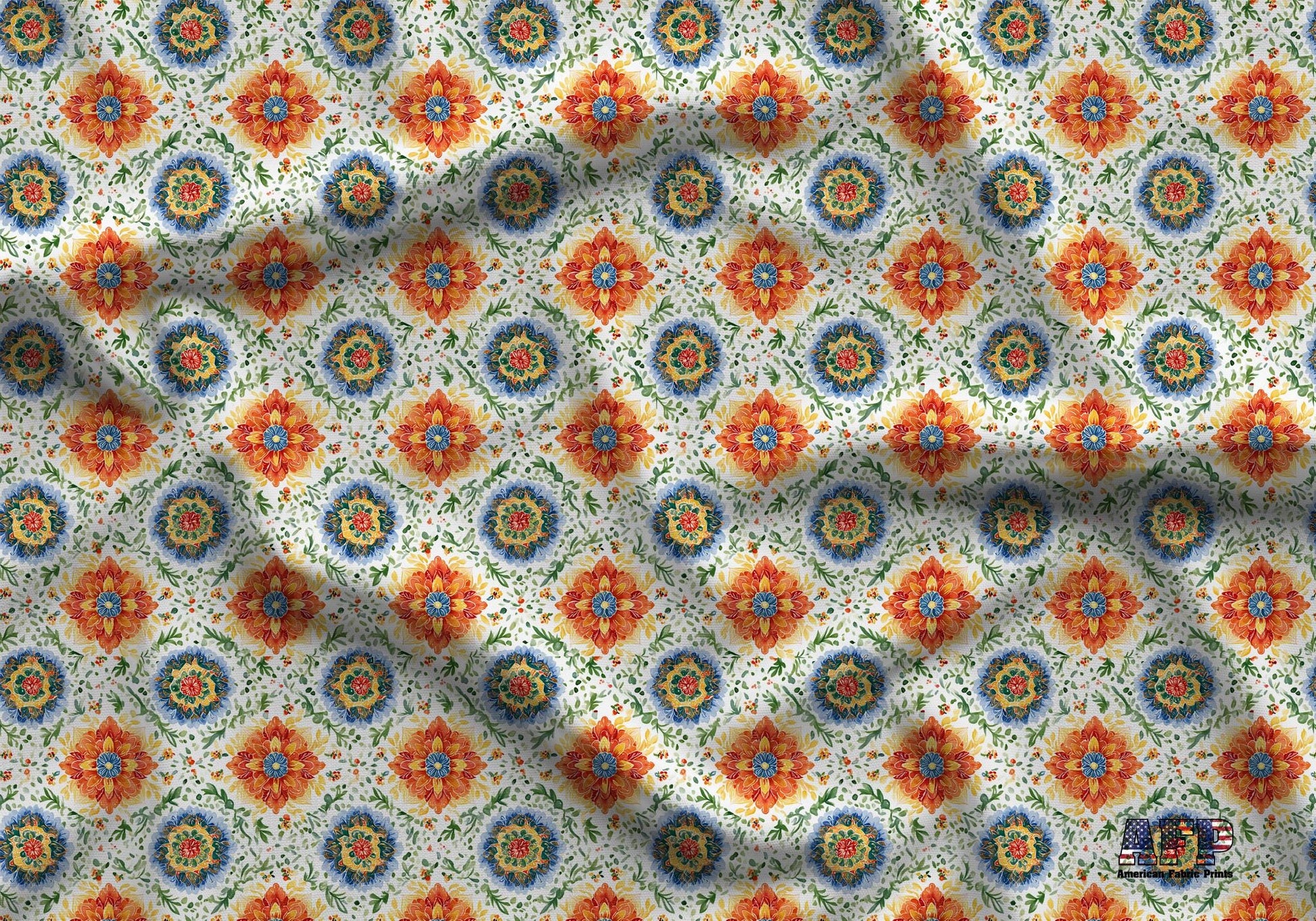 Orange+Blue Floral Fabric - Shop now at American Fabric Prints