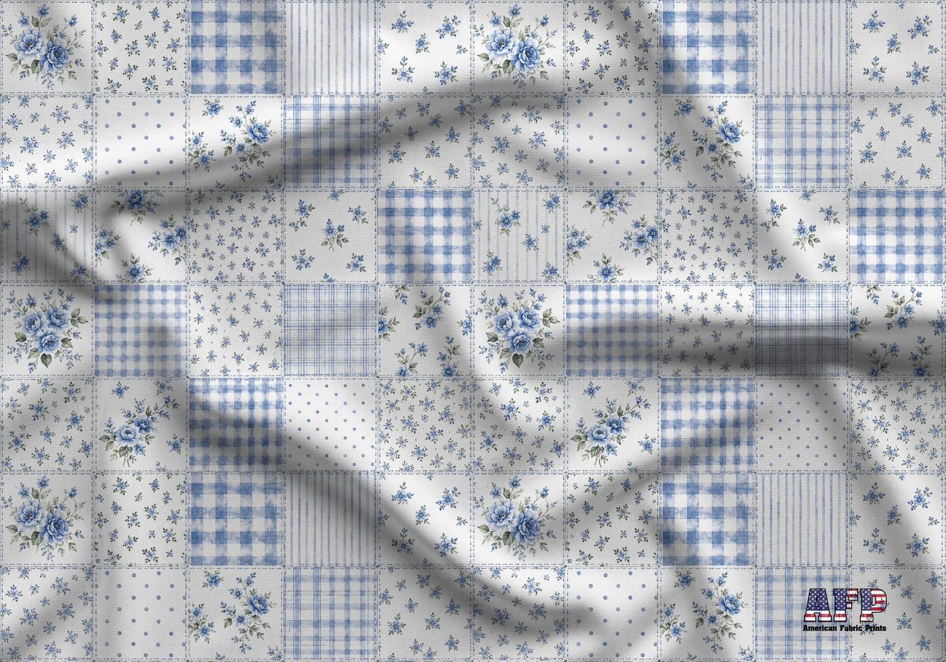 Blue Patchwork Fabric - Shop now at American Fabric Prints