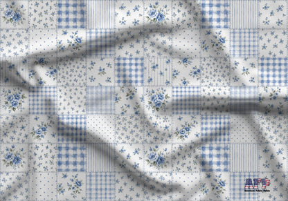 Blue Patchwork Fabric - Shop now at American Fabric Prints